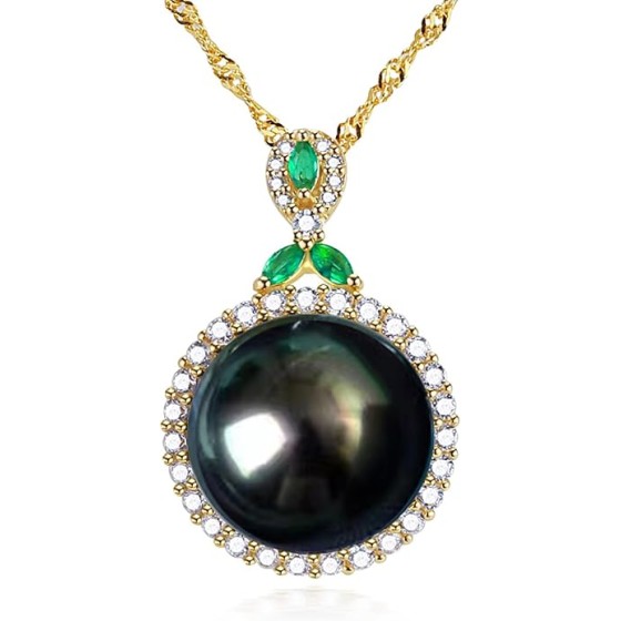 Gifts for Women- Tahitian-Black-Pearl-Necklace for Women, 12-13mm Real South Sea Pearls Pendant Sterling Silver Plated 18K Gold With Urquoise- Christmas Mothers Day Valentine's Day Jewelry