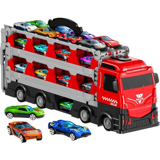 IHAHA 78 inches Transport Truck with 12pcs Die-Cast Cars Toys