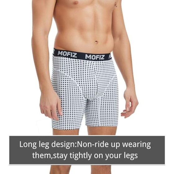 AIRIKE Mens Underwear Long Leg Modal Cotton Plaid Boxer Briefs 4 Pack Underpants S-3XL