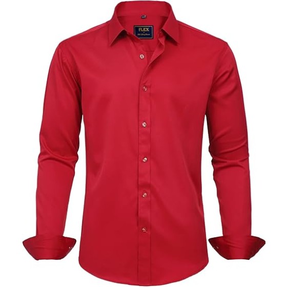 J.VER Men's Dress Shirts Solid Long Sleeve Stretch Wrinkle-Free Formal Shirt Business Casual Button Down Shirts