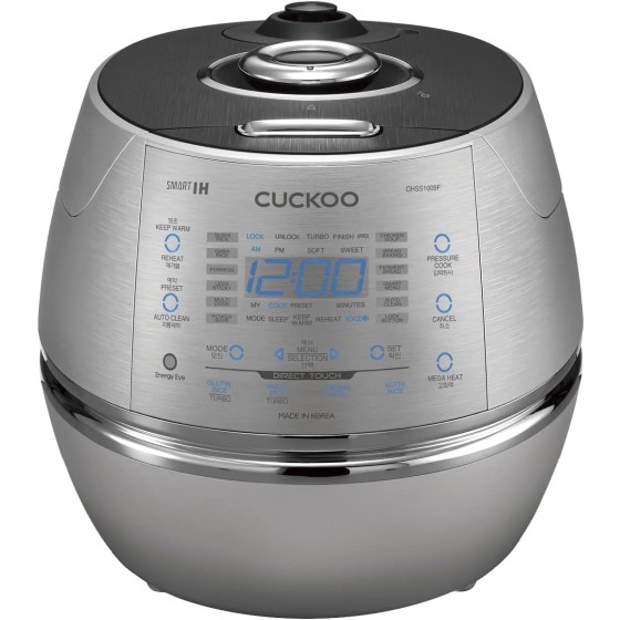Cuckoo CRP-CHSS1009FN 10 Cup Induction Heating Pressure Rice Cooker, 19 Menu Options, Stainless Steel Inner Pot, Made in Korea, Silver