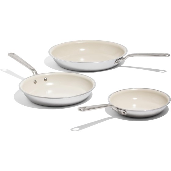 Made In Cookware - 3-Piece (Includes 8",10",12") Ceramic Non Stick Frying Pan Set (Stainless Handle) - 5-Ply Stainless Clad with Stay-Cool Handle - Professional Cookware